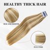 LADY MIRANDA 16 Inch Tape in Hair Extensions Human Hair 40g/20pcs Blonde Hair Extensions Soft Hair Extensions Real Human Hair Invisible Tape in Hair Extensions (9A/60, 16 Inch)