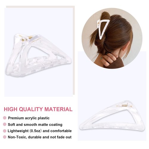 Fine Hair Clips for Women and Girls - Medium Size, Strong Hold Matte Triangle Jaw Clips, Nonslip French Hair Clamps with Gift Box (Black & Clear)