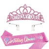 CIEHER Pink Birthday Crown and Birthday Sash Set, Birthday Queen Crown for Women Girls Birthday Sashes Birthday Tiara Birthday Decorations