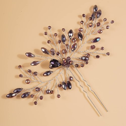 Teyglen Bridal Rhinestones Hair Pins Rhinestones Crystals Wedding Bride Hair Accessories Gold Silver Purple Blue Rhinestones Hair Pieces for Women (Purple)