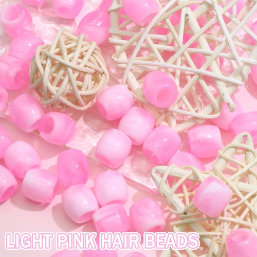 VENOFEN 50PCS Pink Hair Beads Dreadlock Beads for Hair Jumbo Braid Beads Light Pink Pony Beads for Kids Girls Cute Hair Decoration Braid Accessories Jewelry Making Beads
