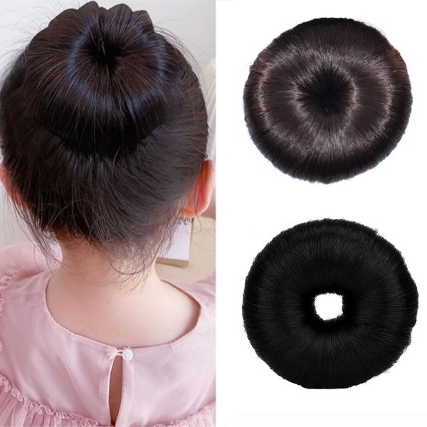 2PCS Hair Bun Maker French Hair Style Curler Accessories Donut Bun Maker Hair Ring Doughnut DIY Hair Styling Shaper Roll Bun Tool for Long Curly Straight Thick Thin Hair(black+brown)