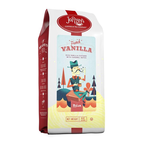Joffrey's Coffee - French Vanilla, Flavored Coffee, Artisan Medium Roast, Arabica Coffee Beans, Vanilla Custard & Caramel Flavor, Gluten-Free, No Sugar (Ground, 16 oz)