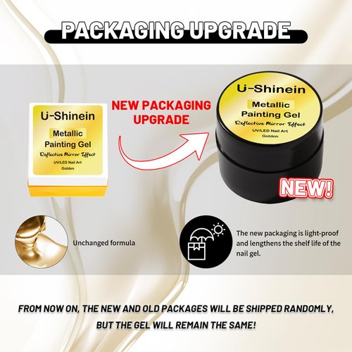 U-Shinein 8ml Metallic Painting Nail Polish Gel, Golden 3D Metal Painting Gel Drawing Mirror Nail Gel Polish, Nail Liner Painting Gel Glossy Soak Off UV/LED DIY Nail Manicure