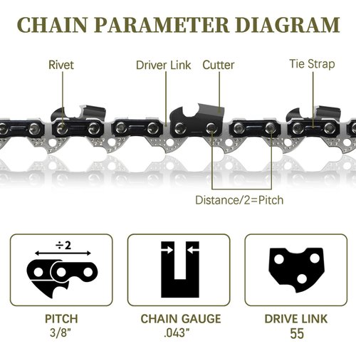 5Pack Stihl Chainsaw Chain 16 Inch Fits Stihl 61PMM355, MS 017, MS 170, MS 171, MS 180 C, Oregon 90PX055G, 3/8” LP Pitch .043” Gauge 55 Drive Links