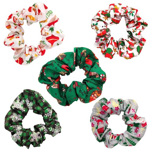 Christmas Hair Ties Elastics Lattice Snowflakes Hair Scrunchies Ponytail Holder Christmas Tree Santa Claus Hair Accessories for Women Girls Silk Hair Band Ropes Festival Party Favor