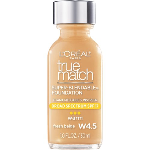 L'Oreal Paris Makeup True Match Super-Blendable Liquid Foundation, Fresh Beige W4.5, 1 Fl Oz,1 Count