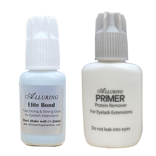 Alluring Elite Strong Eyelash Extensions Adhesive Gue/Flexible, Fast Drying/Great Retention/Glue size 3ml & Alluring Lash Primer