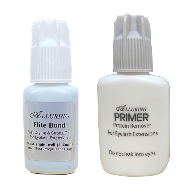 Alluring Elite Strong Eyelash Extensions Adhesive Gue/Flexible, Fast Drying/Great Retention/Glue size 3ml & Alluring Lash Primer