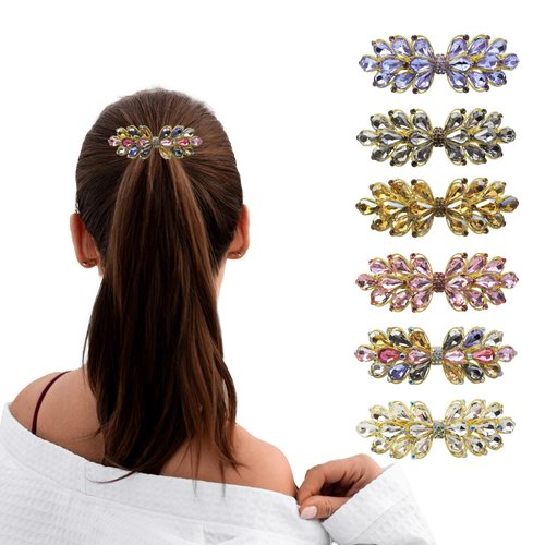 JULIYOOYOO Crystal Hair Barrette Clips for Women and Girls,Stylish and Elegant Hair Accessories,Hair Barrette Clip with Rhinestones Embedded as Decoration(White)