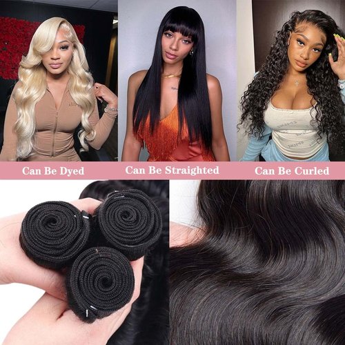 Body Wave Bundles Human Hair 22 24 26 Inch 3 Bundles 10A Grade 100% Unprocessed Brazilian Virgin Weave Bundles Human Hair Extensions Natural Black for Black Women