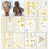 Onwon Premium Metallic Waterproof Tattoos Stickers - 160+ Shimmer Designs in Gold, Silver, Black and Turquoise Temporary Fake Jewelry Tattoos (Style 1)
