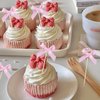 24Pcs Pink Bow Cupcake Toppers, Pink Bow Birthday Cake Toppers for Birthday Party Decorations Supplies
