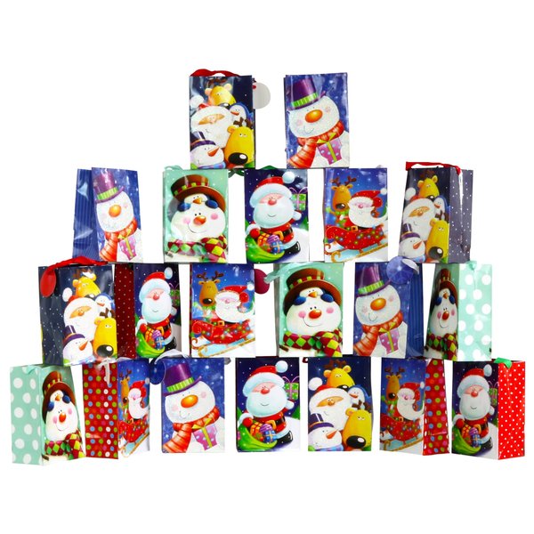 Iconikal Printed Christmas Design Gift Bags, Small, 20-Count