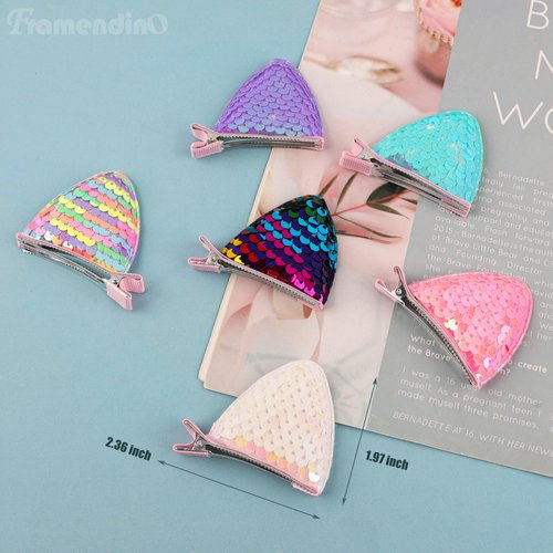 Framendino, 12 Pack Cat Ears Hair Clips Cute Glitter Sparkly Cat Ear Hair Barrettes for Women