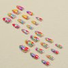 Medium Almond Press on Nails Pink Fake Nails French Tips False Nails with Rainbow Colorful Swirls Flower Pattern Designs Summer Acrylic Stick on Nails Artificial Glue on Nails for Women & Girls 24 Pcs
