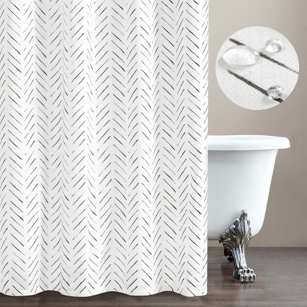 jinchan Extra Long Black and White Shower Curtain Herringbone Modern Fabric Shower Curtain Zig Zag Inky Chevron Farmhouse Shower Curtains for Bathroom Waterproof Hooks Included 70x84 inch