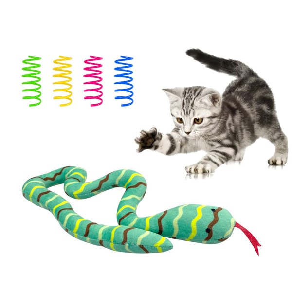 Andiker Cat Catnip Toys and 4 Cat Spring Toys Set, 20in Long Snake Catnip Toys Durable Interactive Cat Toys for Indoor Cats to Chase and Chew to Relieve Stress and Keep Fit (Green)