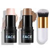 QIUFSSE Bronzer Stick Highlighter Stick Cream Contour Stick Makeup,2PCS Mineral Contour Kit with Contour Brush,Long Lasting & Smooth Highlighters Makeup Stick for Women-Medium
