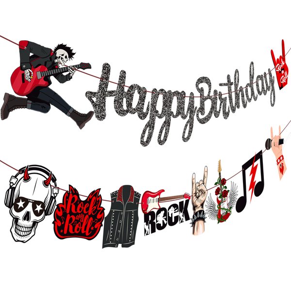 Rock and Roll Birthday Party Banner Born to Rock Birthday Party Decorations Rock Party Cutout Banners 2Pcs Rock Music Hanging Banners for Rock Star Baby Shower Supplies