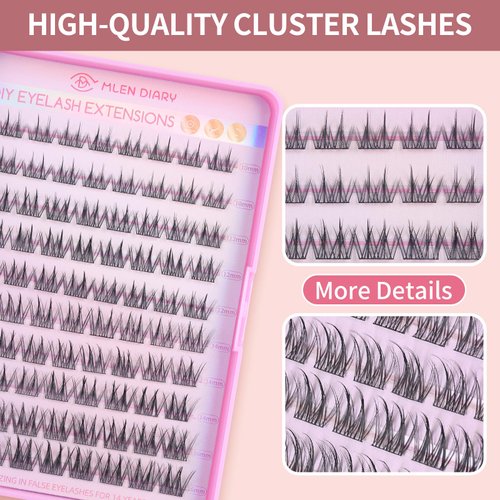 MLEN DIARY Lash Cluster DIY Eyelash Extensions 90 Clusters Lashes 10-16mm D Curl Mega Wispy Volume Individual Lashes Eyelash Clusters Extensions DIY at Home