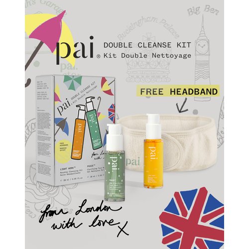 Pai Skincare London | DOUBLE CLEANSE - FROM LONDON WITH LOVE Beauty Gift Set. Organic Face Wash, Makeup Remover & Headband, Suitable for Sensitive Skin & All Skin Types. Made In London.