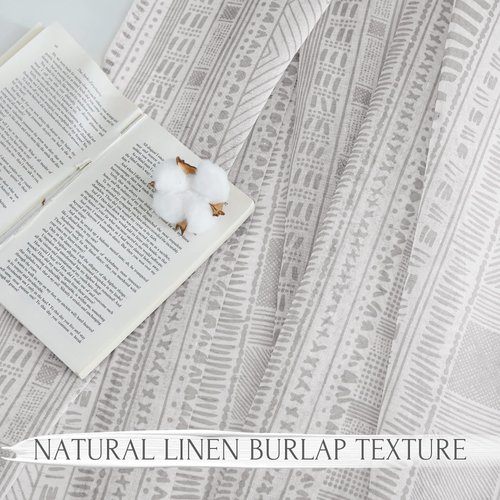 NICETOWN Flax Semi Sheer Linen Curtains 84 inches Long, Grommet Bohemian Style Bedroom Window Treatment Natural Linen Boho Privacy with Light Through for Living Room, 50" W, 2 Panels, Grey