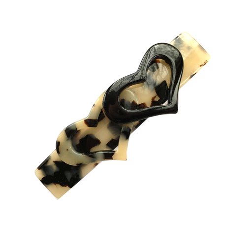 Wardani tortoiseshell 2 hearts French Acetate Barrette Clip Hand made in France (White Tokyo)
