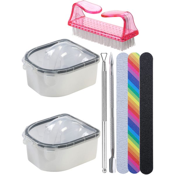 Nail Soaking Bowl, Borogo 2PCS Soak Off Gel Polish Dip Powder Remover Manicure Bowl for Acrylic Nails, Nail Brush, Cuticle Pusher, Cuticle Peeler, 100/180 Nail File, Buffer Block Black