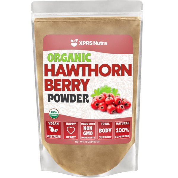 XPRS Nutra Organic Hawthorn Berry Powder - Premium USDA Organic Hawthorne Berry Powder for Cardiovascular Support - Vegan Friendly Hearth Health Supplement (16 Ounce)