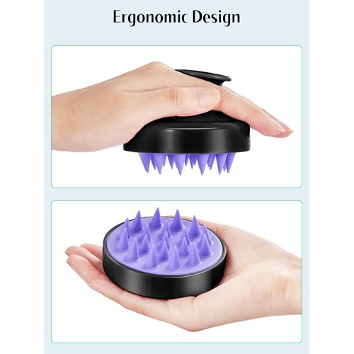 HEETA 2 Pack Hair Scalp Massager Shampoo Brush for Hair Growth, Hair Scalp Scrubber with Soft Silicone, Wet and Dry Hair Detangler(Black & Purple)