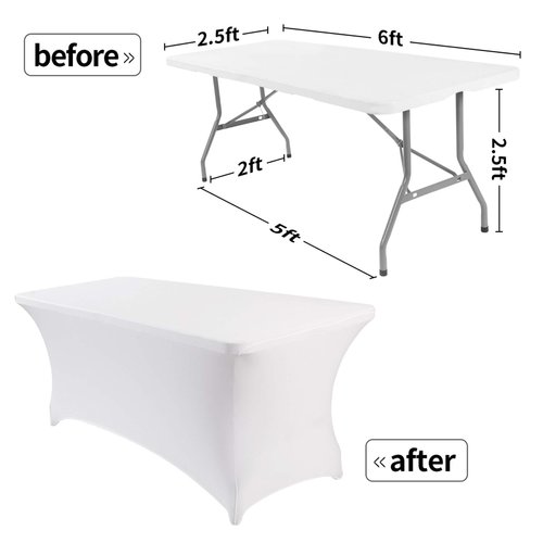 Peomeise 6FT Spandex Table Cover Rectangular Stretch Spandex Tablecloth (White,6FT)