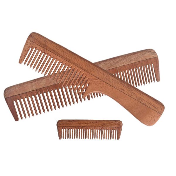 Village Handwork Handcrafted Neem Wooden Comb - for Women and Men and Kid Eco-Friendly- Great for Scalp and Hair Health - Wide Toothed (Brown) Organic Comb (Brown)| Halloween Special| Pack of 3 |