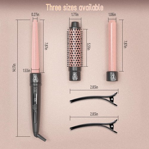 3-in-1 Round Brush Curling Iron Set,Ceramic Curling Wand (0.35"-1") 11/2 Inch Professional Heat Round Brush,30-Second Fast Heat-up, Detachable Dual Voltage Curling Iron - Hair Beauty Essentials