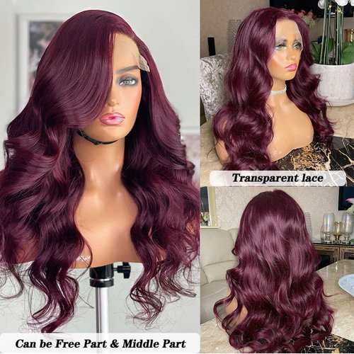 SUPERNOVA Burgundy Lace Front Wigs Human Hair Dark Burgundy Body Wave Wig 13x4 HD Lace Front Wigs Human Hair for Black Women 99j Wig pre plucked Colored Human Hair Wigs 180 Density (22 inch)