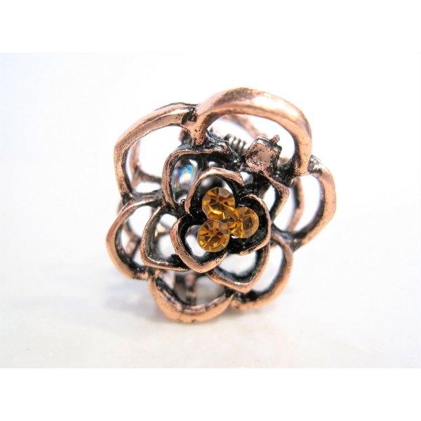 Generic Small mini rose gold copper metal gold crystal flower rose hair claw clip