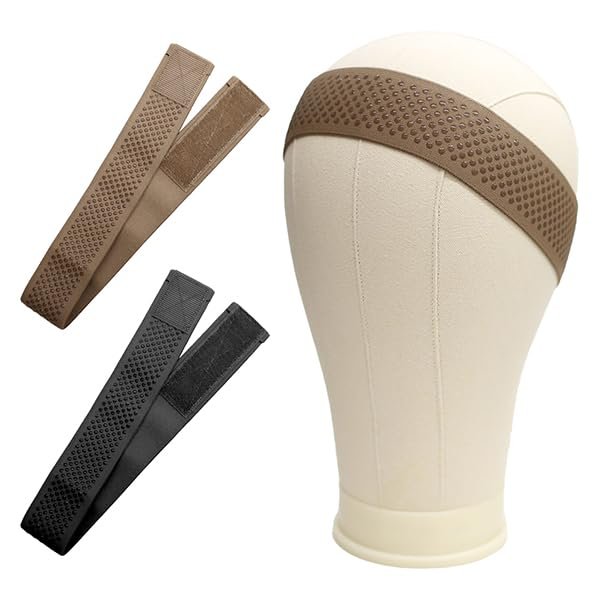 Bon New York Anti-Slip Velcro Wig Grip Elastic Band with Silicone Dot - 2pcs (Brown)
