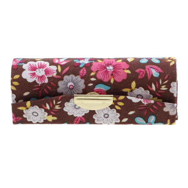 Motique Accessories Pattererned Floral Fabric Lipstick Case with Mirror for Purse-Brown