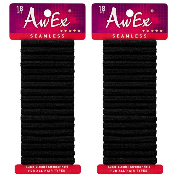 AwEx Super-Elastic,Black Hair Ties,36 PCS,Small Hair Scrunchies,Cotton Scrunchie Holder,Ponytail Holder