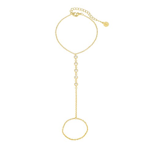 CZ Diamond Ring Bracelet Hand Chain Gold - 14k Gold Finger Ring Bracelet - Ring with Bracelet Attached - Non-Tarnish Hand Bracelets for Women - 6" to 8" length