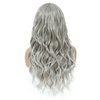 SWACC Long Curly Wavy Wig with Bangs Synthetic Hair Wig for Women with Wig Cap (Grey Silver Ombre)