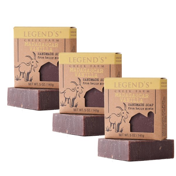 Legend's Creek Farm Goat Milk Soap - Cleansing Moisturizing Soap Bar for Hands and Body - 5 Oz Creamy Lather, Nourishing, Gentle Natural Soap for Sensitive Skin (Madagascar Vanilla, Pack of 3)