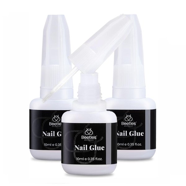 Beetles Nail Glue for Acrylic Nails, Nail Tips ＆ Press On Nails (10Ml) 3 Pcs Super Strong Brush in Nail Glue for Press On Nails Quick Dry Nail Adhesive Bond Nail Tips Glue Fake Nails Gift for Women