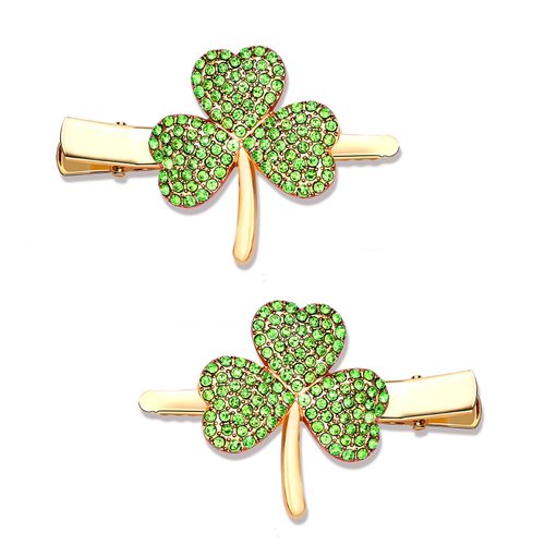 St. Patrick’s Day Hair Clips Rhinestone Glitter Green Leaf Hairpins for Women Lucky Shamrock Hair Clips Costume Hair Accessory Holiday Party Gifts (Rhinestone)