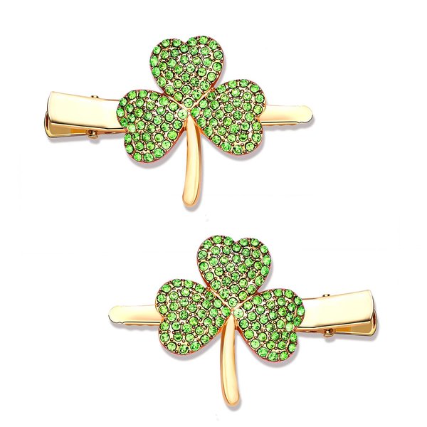 St. Patrick’s Day Hair Clips Rhinestone Glitter Green Leaf Hairpins for Women Lucky Shamrock Hair Clips Costume Hair Accessory Holiday Party Gifts (Rhinestone)