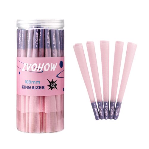 Pink Pre rolled Cones 50 PACKS - 4.25inch Classic King Size Rolling Paper With Packing Sticks and Tips- Pink Cones Rolling Paper (50Packs)