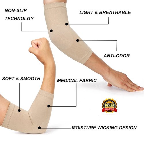 TOFLY® Elbow Compression Sleeves for Unisex, 20-30 mmHg Tennis Elbow Brace Support - Tendonitis and Tennis Arm Sleeves for Pain Relief & Arthritis, Elbow Protector Support Wrap for Recovery, Beige XL