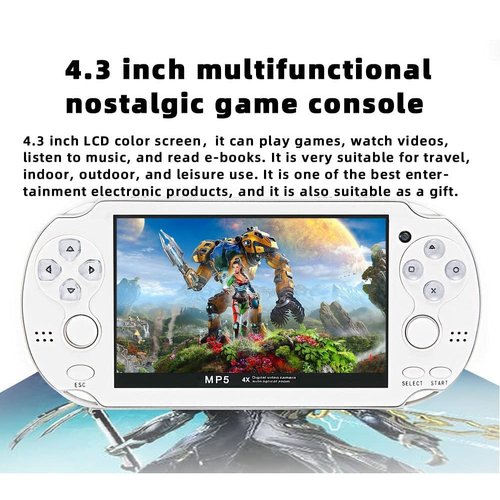 CZT Handheld Game Console 4.3 inch Double Joystick 8GB Build in 2200 Retro Game Video Game Console Arcade Multiple Emulator Mini Portable Game Player MP3/4 TV Out Gifts for Children/Men(White)