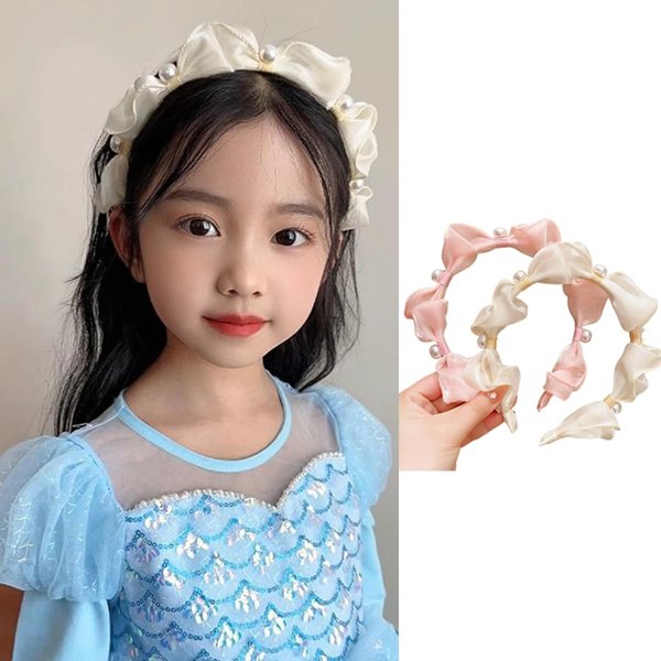 Xiaocao8 2pcs Girls Headbands, Kids Imitation Pearl Headbands for Girls, Cute No Slip Hairbands for Kids Girls, Toddler Baby Head Bands, Children Hair Accessories (pink beige, about 10.5-11cm)