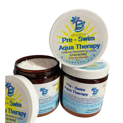 Diva Stuff Pre-Swim Aqua Therapy Chlorine Neutralizing Body Lotion, Protects Skin From Chlorine and Salt Water, 3 Pack, 8 oz - Made in the USA, Unscented Sunscreen